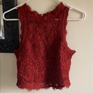 Red lace crop top